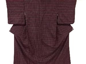 アンティーク　格子模様織り出し手織り紬着物